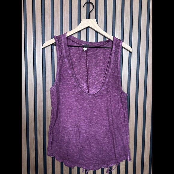 Free People Top XS Womens Purple Scoop Neck Heather Muscle Shirt Hem - Picture 1 of 7